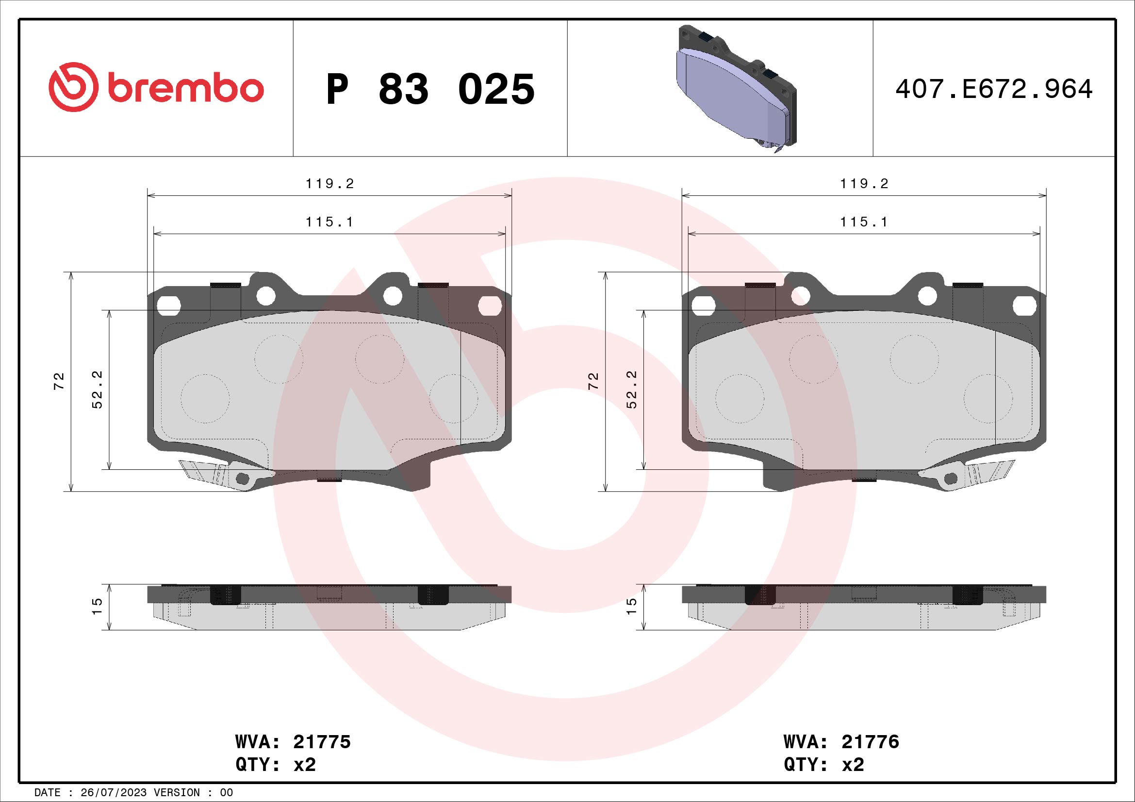 A.B.S. P 83 025 BREMBO Bremsbelagsatz, Scheibenbremse